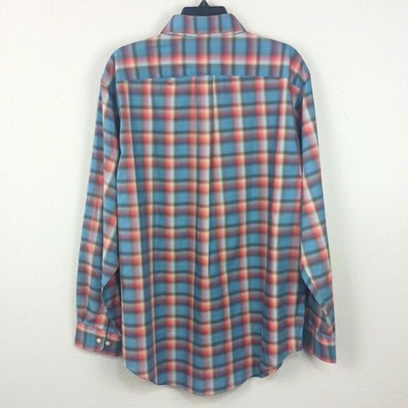 Round Tree & York Men smart  blue brown red plaid long sleeve button up shirt L - Picture 7 of 9